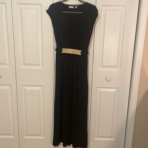 New York & Company Long Black Stretch Dress With Gold Belt